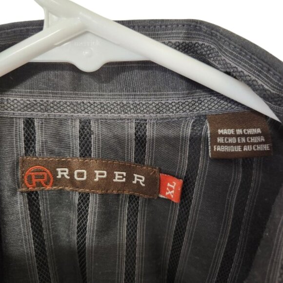 Roper Men’s XL Western Snap Shirt Black Gray Stripe - Picture 7 of 7